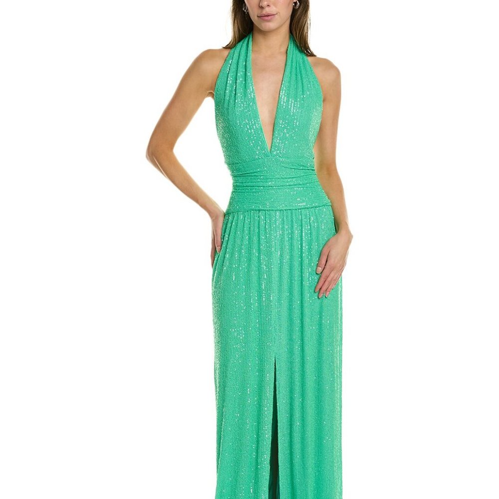 new TADASHI SHOJI Sasha Sequin Halter Maxi GOWN Dress Lime Green STUNNING! - Picture 8 of 16